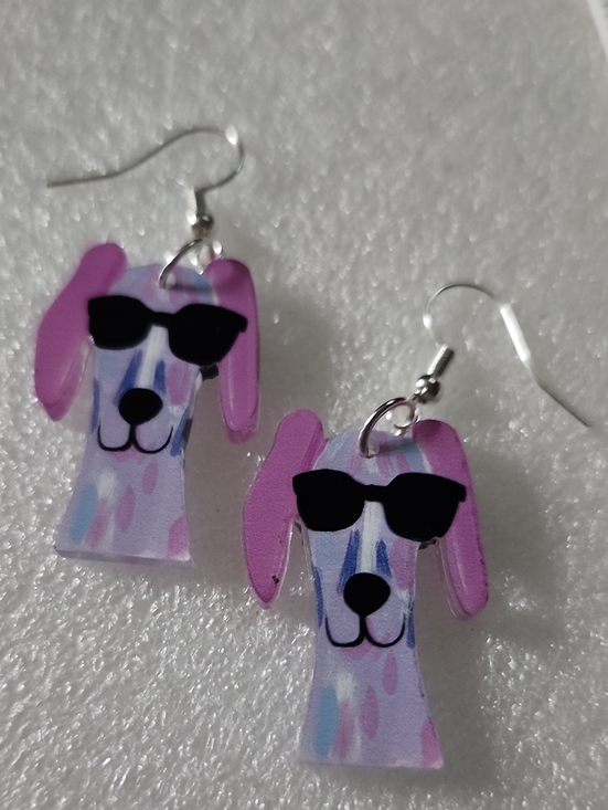 Hand Crafted Jewelry - Hand Crafted Pink & Black Dog Earrings